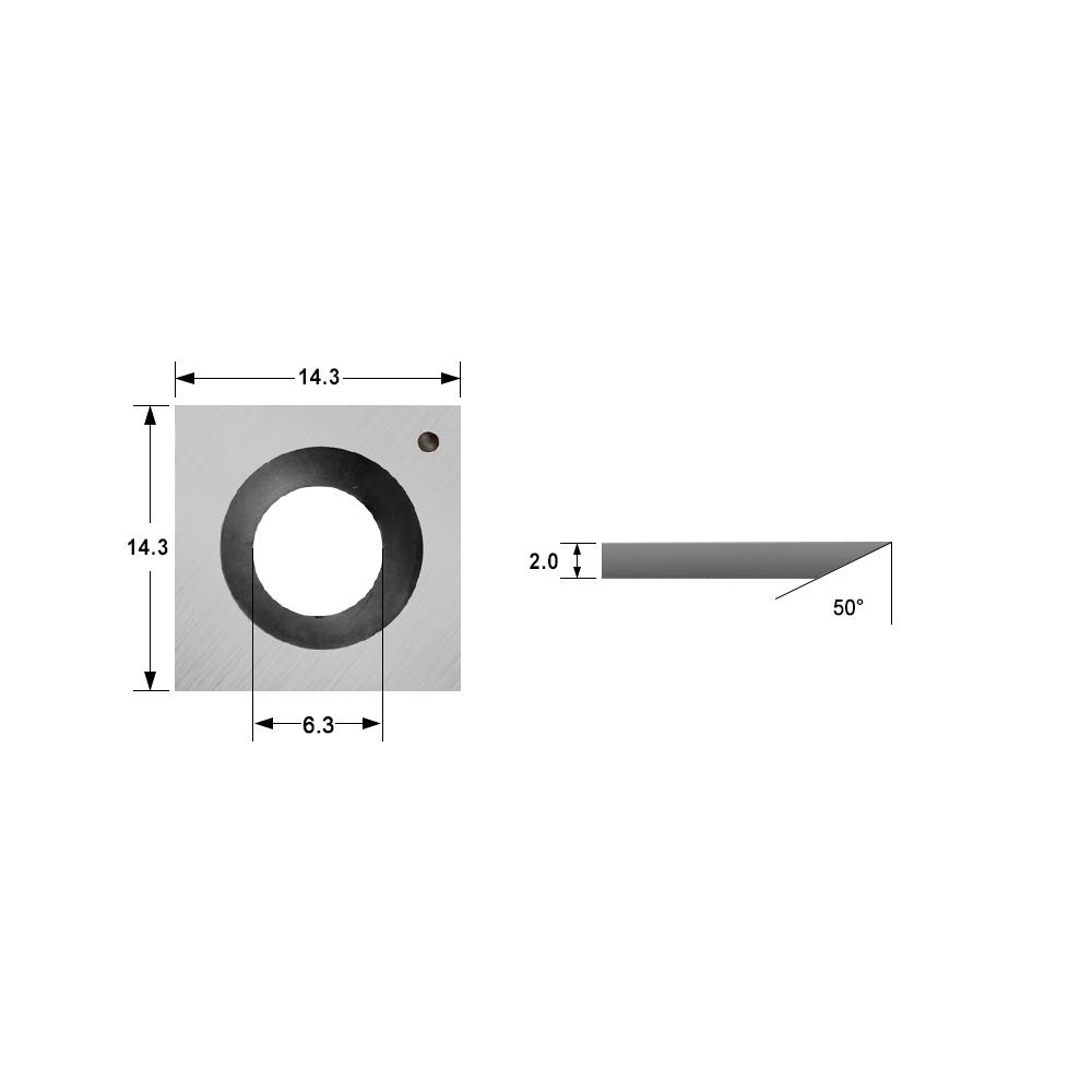 Cuchilla de inserción de carburo de 14,3 mm de 2 filos para cepilladoras Carbatec 14,3 x 14,3 x 2,0 mm-50° 