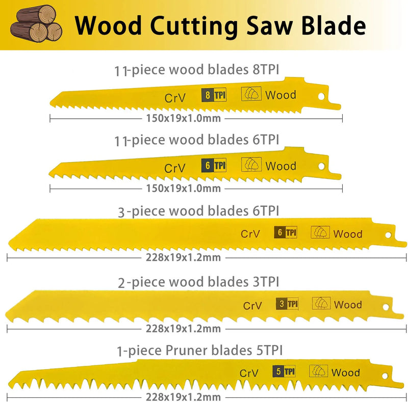 Reciprocating Saw Blades for Wood, Metal, Plastic Cutting Set. for DEWALT, Bosch, Makita, Milwaukee, Skil, Craftsman, Porter-Cable, Ryobi, Ridgid, Black&Decker and more