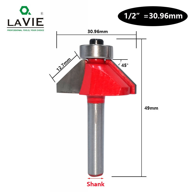 Broca enrutadora de chaflán de 45 grados, vástago de 6mm y 6,35mm, cortador de fresado para carpintería biselado