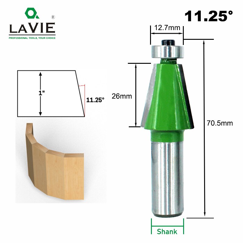 1pc 12MM 1/2 "vástago chaflán Router Bit 11,25 15 22,5 30 45 grados fresa para máquina de madera