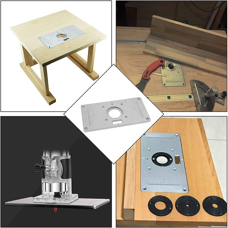 Aluminum Router Table Insert Plate Trimming Machine Flip Board for Woodworking Engraving Machine Benches with Ring