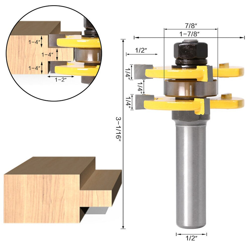 3PCS 1/4'' 12mm Woodworking Milling Cutters CNC Engraver Attachments Machine Wood Router Burrs Drill Bit Carpentry Tools