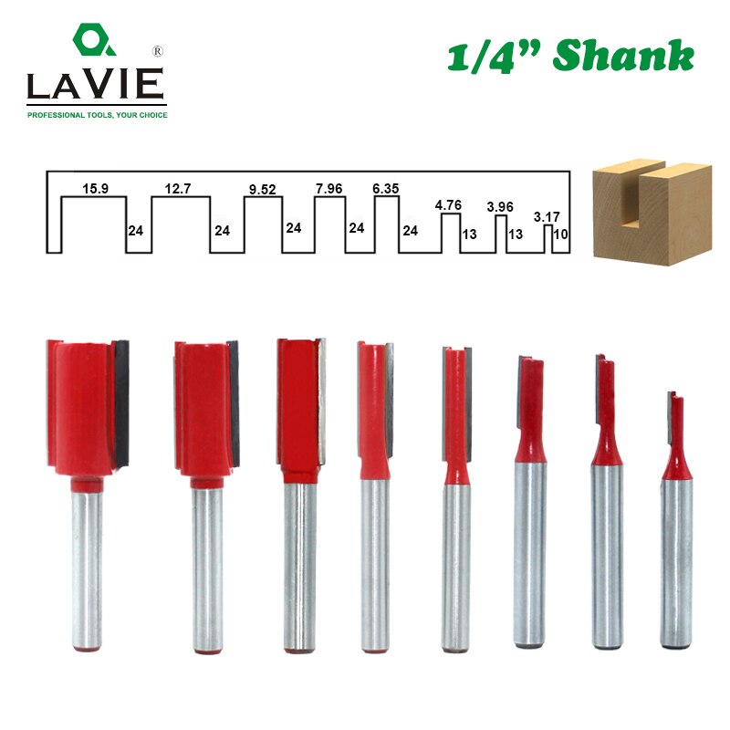 1pc 1/4" Shank 6.35mm Blade Double Flutes Straight Bit Woodworking Cutter Tool Carving Trimming Router Bit