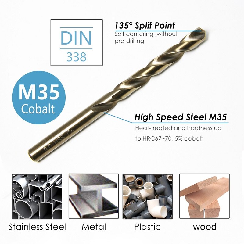 Juego de brocas de cobalto HSS y M35 con revestimiento de titanio, 19 Uds., 1 ~ 10mm, para Metal, acero inoxidable, accesorios de herramientas eléctricas