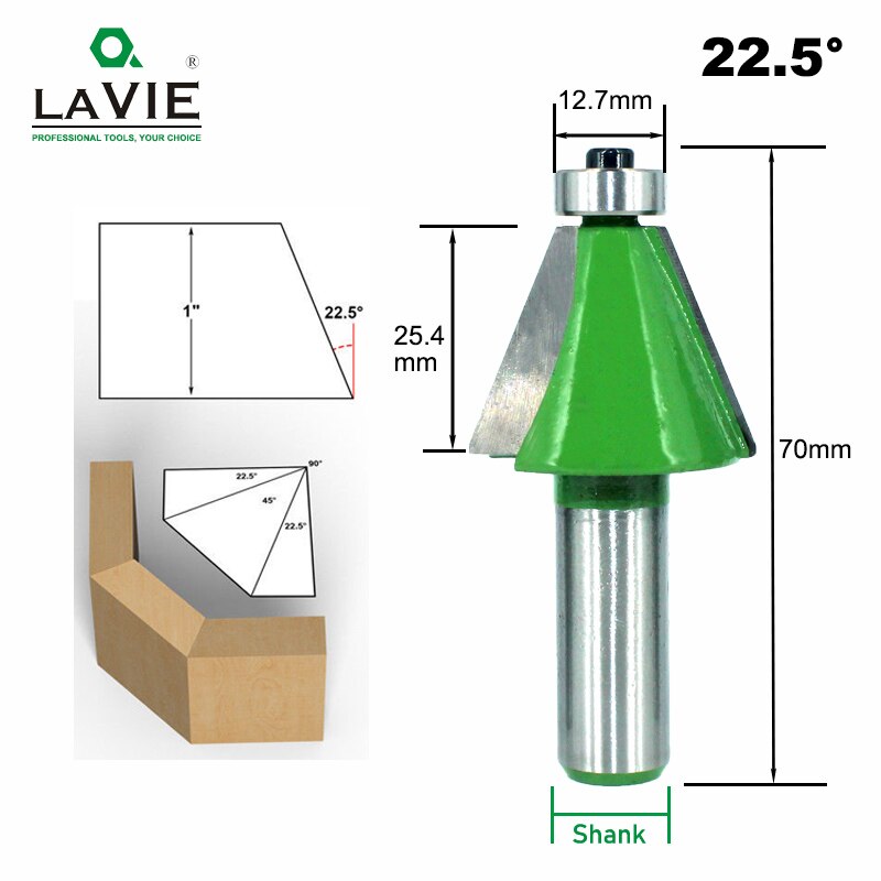 1pc 12MM 1/2" Shank Chamfer Router Bit 11.25 15 22.5 30 45 Degree Milling Cutter for Wood Machine