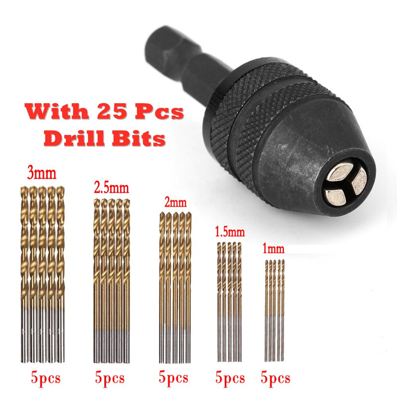 Keyless Drill Chuck Screwdriver Impact Driver Adaptor Drill Bit Tool Quick Change Convertor Adapter With 25Pcs Drill Bits