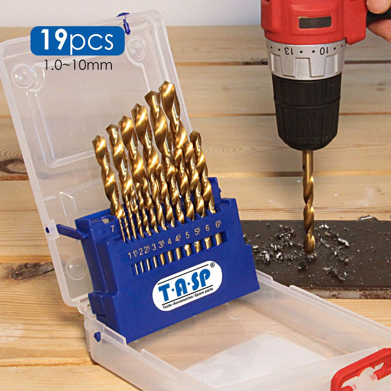 19pcs Titanium Coated 1~10mm HSS & M35 Cobalt Drill Bit Set for Metal Stainless Steel Electric Drill Tools Accessories