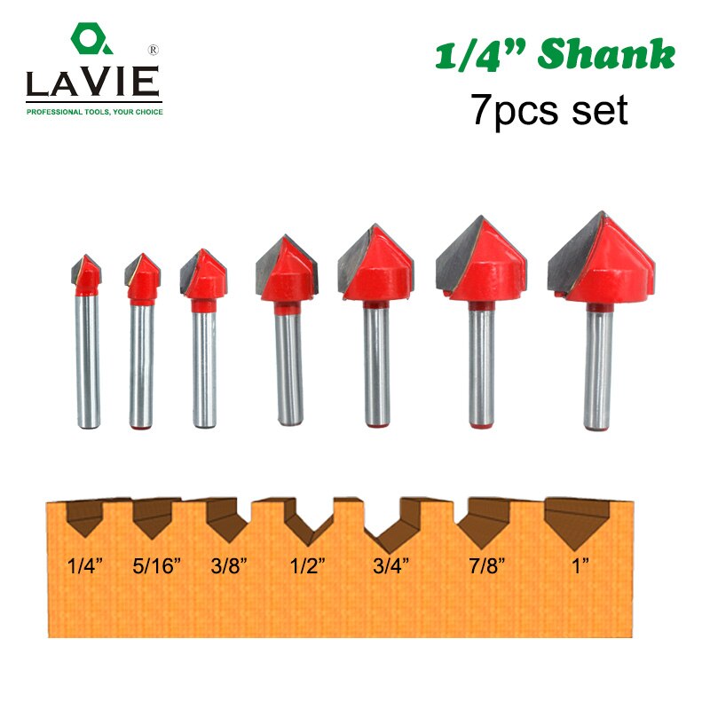 7pcs 6.35mm 1/4 inch Shank 90 Degree V Type Router Bit Edge Forming Bevel Woodworking Milling Cutter