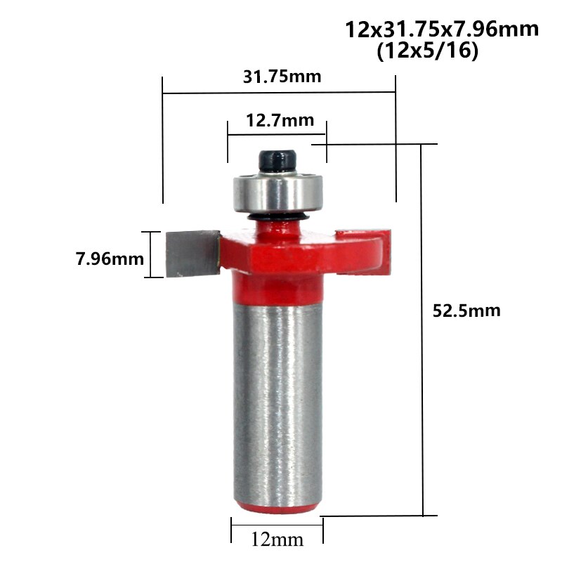 Broca enrutadora con ranura en T, vástago 12mm, 1/2, con ranura de rodamiento, cortador tipo T, herramienta de carpintería para madera, 1 ud.