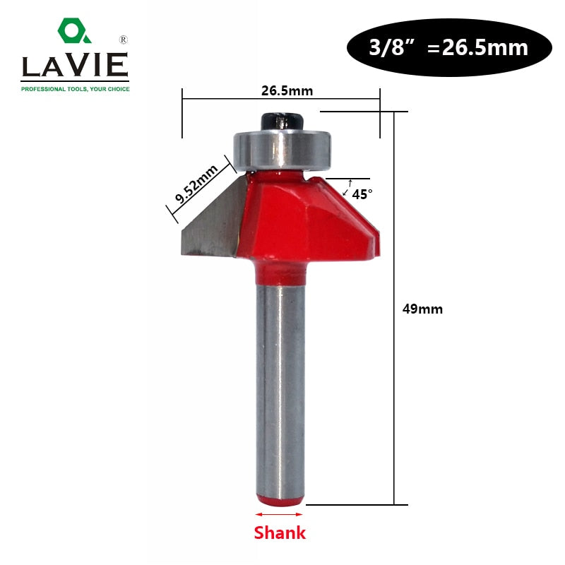 Broca enrutadora de chaflán de 45 grados, vástago de 6mm y 6,35mm, cortador de fresado para carpintería biselado