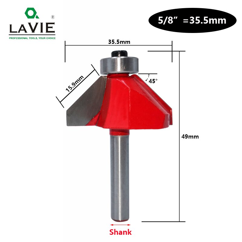 Broca enrutadora de chaflán de 45 grados, vástago de 6mm y 6,35mm, cortador de fresado para carpintería biselado