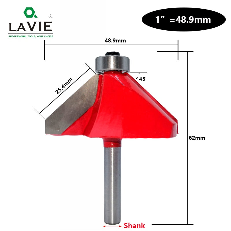 6mm 6.35mm Shank 45 Degree Chamfer Router Bit Edge Forming Bevel Woodworking Milling Cutter