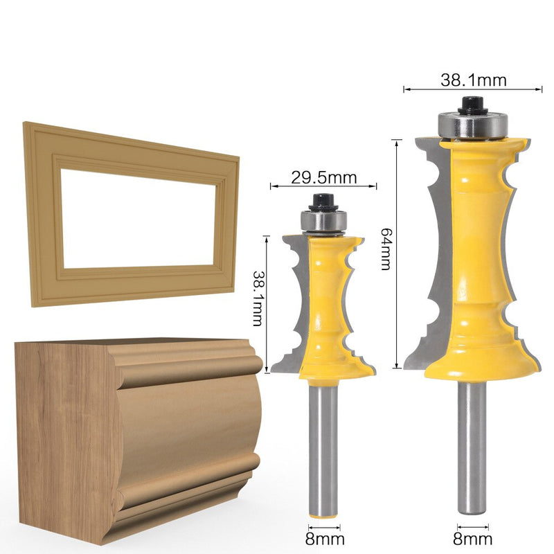 2 PCS Router Bit Set, 1/2-Inch Shank Woodworking Wood Molding Cutter, Mitered Panel Cabinet Door Router Bits