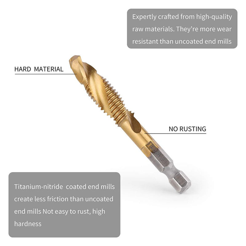 M3-M10 6 Pack HSS Hex Shank Titanium Combination Drill Tap Bits Set Metric Drill and Tap Set Screw Tapping bit Tool