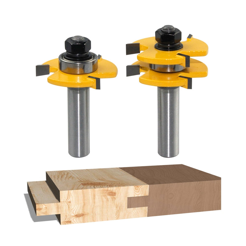 2pcs 12MM 1/2 Shank Tongue & Groove Joint Assemble Router Bits 3/4" stock T-Slot Tenon Milling Cutter