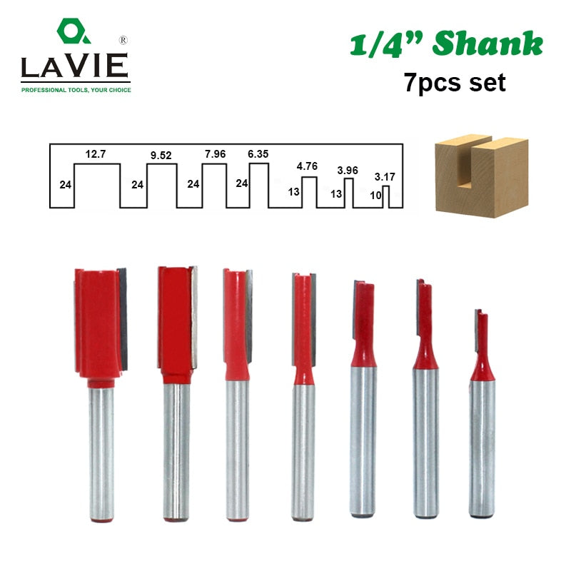 7pcs 1/4 Inch 6.35mm Shank Single Double Blade Straight Bit Router Bit Milling Cutting