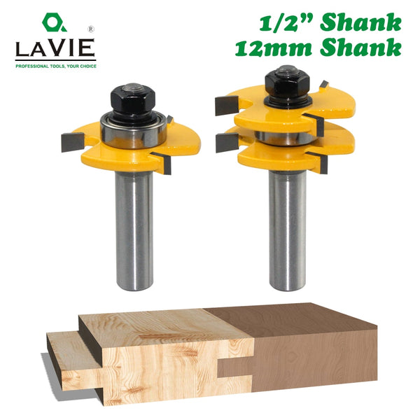 2pcs 12MM 1/2 Shank Tongue & Groove Joint Assemble Router Bits 3/4" stock T-Slot Tenon Milling Cutter