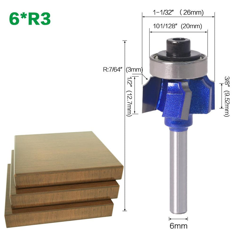 6mm 1/4 8 Shank Z4 Corner Round Router Bit R1 R2 R3 Trim Edging Woodworking Mill Classical Cutter Bit for Wood 051-Z4