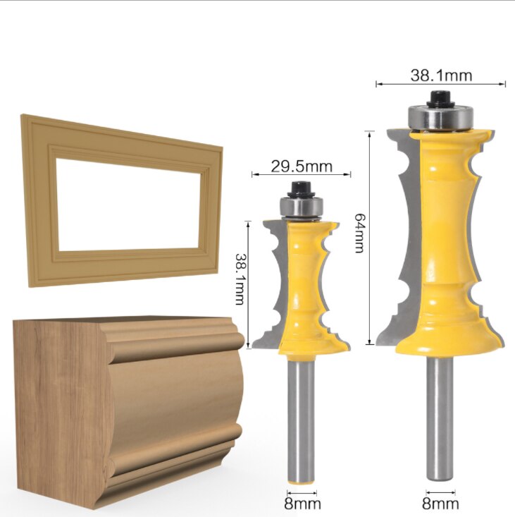 2 PCS Router Bit Set, 1/2-Inch Shank Woodworking Wood Molding Cutter, Mitered Panel Cabinet Door Router Bits