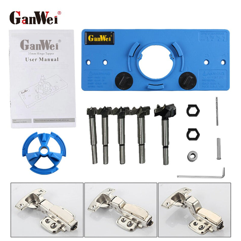 35MM Concealed Cup Style Hinge Jig Boring Hole Drill Guide 35mm Hinge Hole Ppener + 5Pcs 15-35mm Bit DIY Woodworking Tool