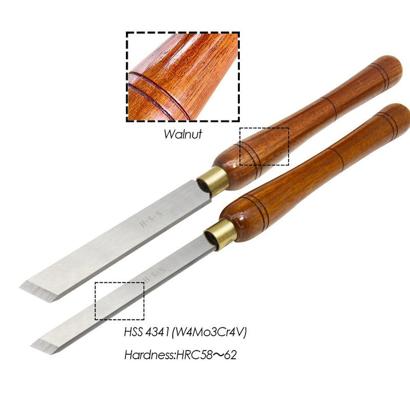 Skew Chisel Woodturning Tools 1'' & 5/8'' HSS Blade Wood Turning Tool Brass Ferrules Walnut Handle for Woodworking Lathe