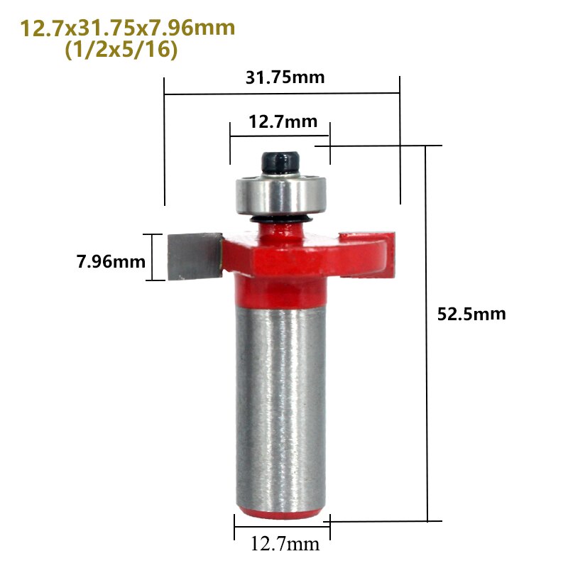 Broca enrutadora con ranura en T, vástago 12mm, 1/2, con ranura de rodamiento, cortador tipo T, herramienta de carpintería para madera, 1 ud.