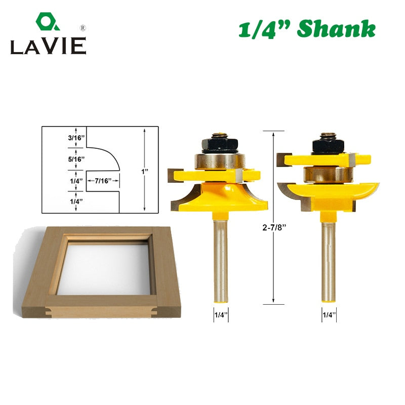 2pcs 1/4 Shank 6.35mm Stile & Rail Assembles-Bead Bit Round Over Door Knife Woodworking