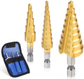 3PCS 3-12mm 4-12mm 4-20mm HSS Straight Groove Step Drill Bit Hexagonal Handle Titanium Coated Metal Core Drill Bit Set