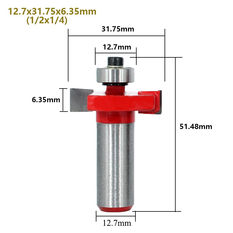 Broca enrutadora con ranura en T, vástago 12mm, 1/2, con ranura de rodamiento, cortador tipo T, herramienta de carpintería para madera, 1 ud.