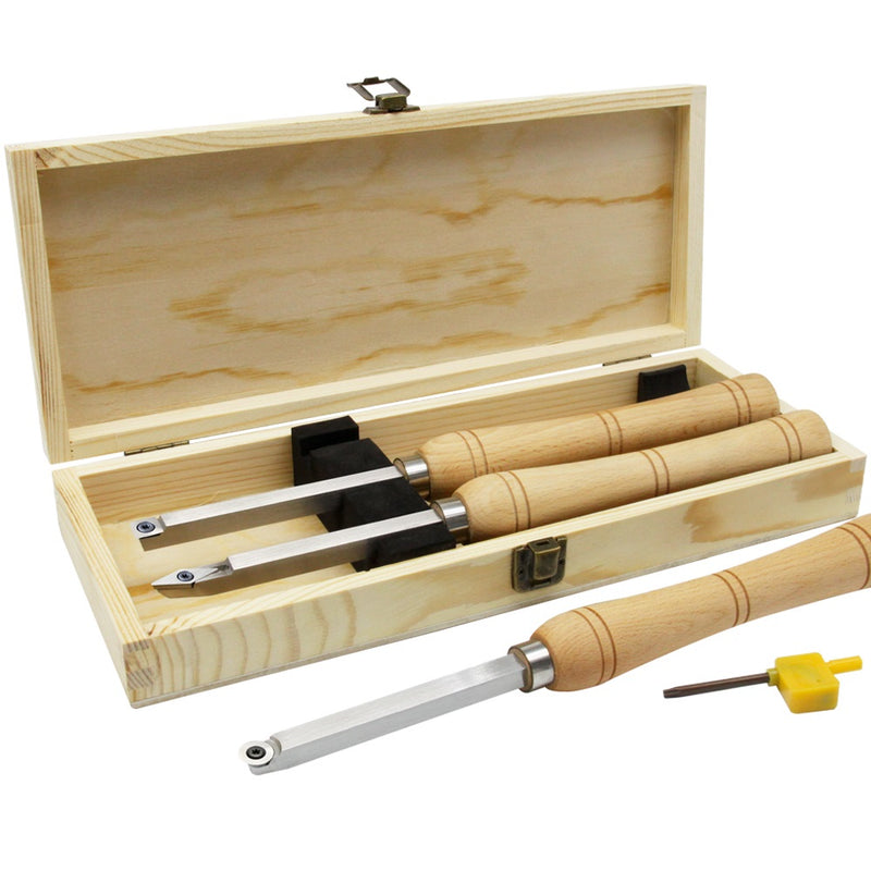 Mini Carbide Cutter Wood Turning Tools Set with Steel Arbor Beech Handle Woodturning Lathe Chisels for Woodworking