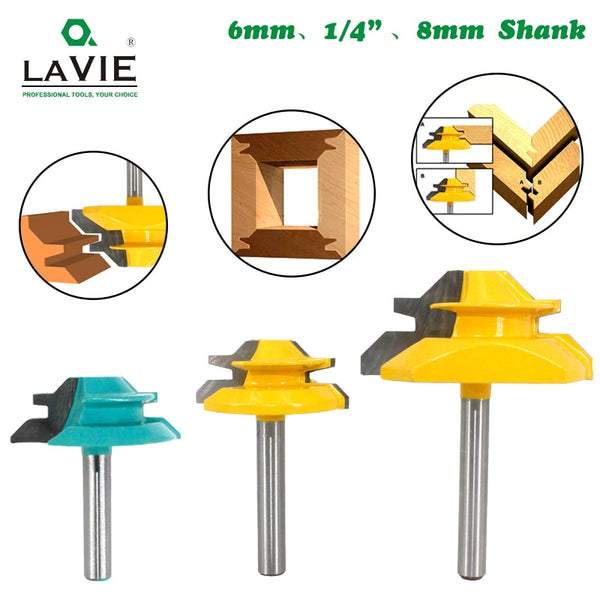 1/4" Shank 6.35MM 8MM 45 Degree Lock Miter Router Bit Tenon Milling Cutter Woodworking Tool For Wood Tools MC01 MC