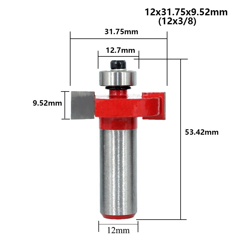 Broca enrutadora con ranura en T, vástago 12mm, 1/2, con ranura de rodamiento, cortador tipo T, herramienta de carpintería para madera, 1 ud.