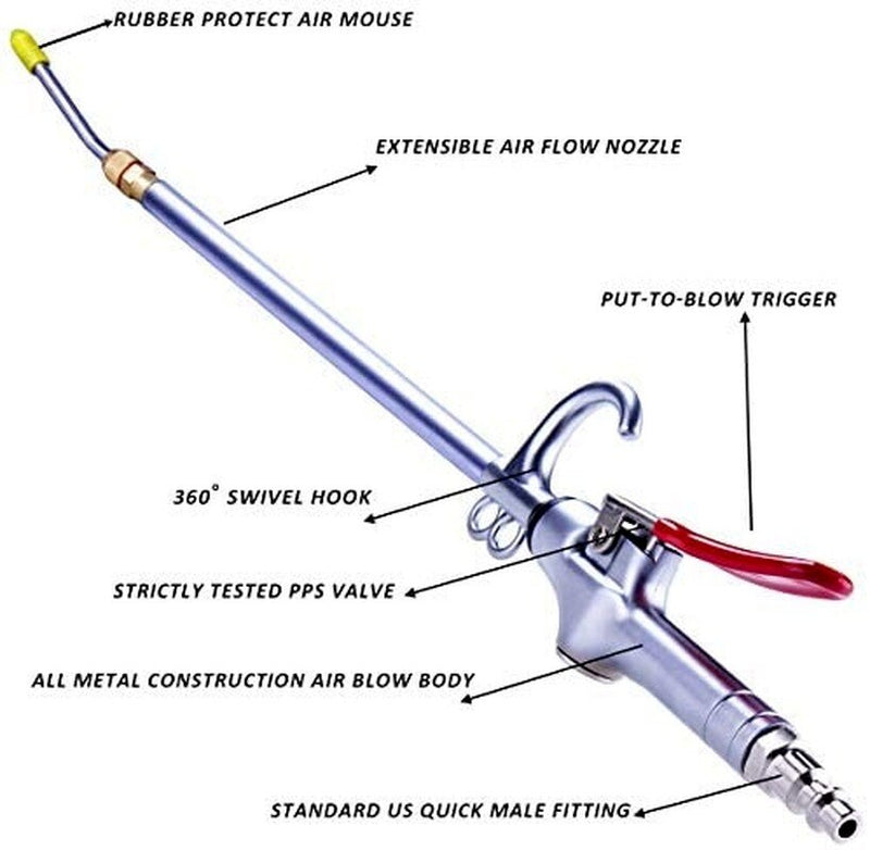 Pistola de aire potente Extensible de alto volumen, accesorios de compresor de aire neumático, herramienta, pistola sopladora de aire de polvo, 14-21 pulgadas