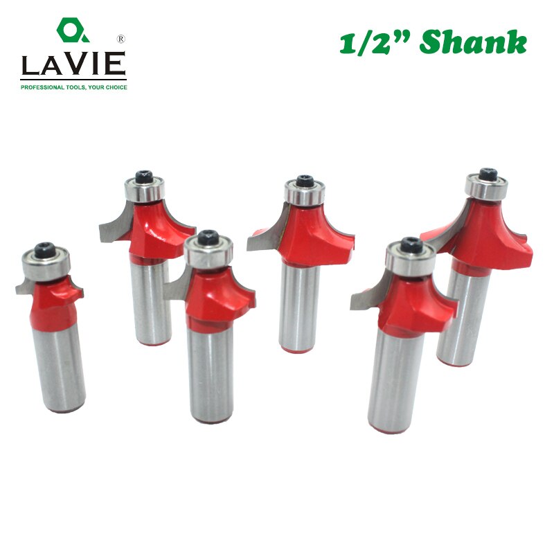 6pcs 12mm 1/2" Shank Corner Round Over and Beading Edging Router Bit Set C3 Carbide Tipped Tenon Cutter