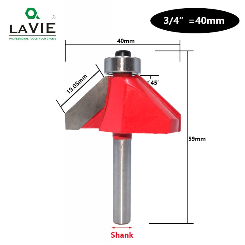 Broca enrutadora de chaflán de 45 grados, vástago de 6mm y 6,35mm, cortador de fresado para carpintería biselado