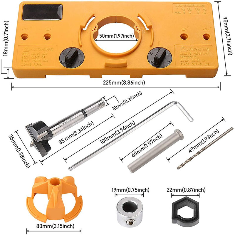 Kit de plantilla de perforación de bisagra oculta de 35mm, herramientas manuales de carpintería para el hogar, instalación de bisagras de puerta de armario