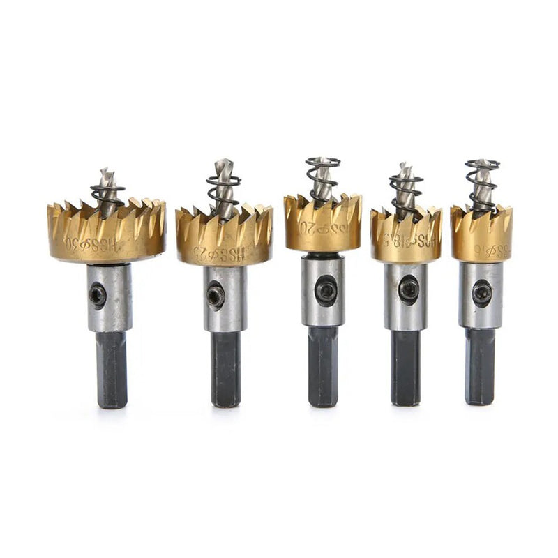 5Pcs HSS 6542 Titanium Coated Hole Sawtooth HSS Hole Saw Cutter Pilot Drill bit Set 16/18.5/20/25/30mm Metal working Tool