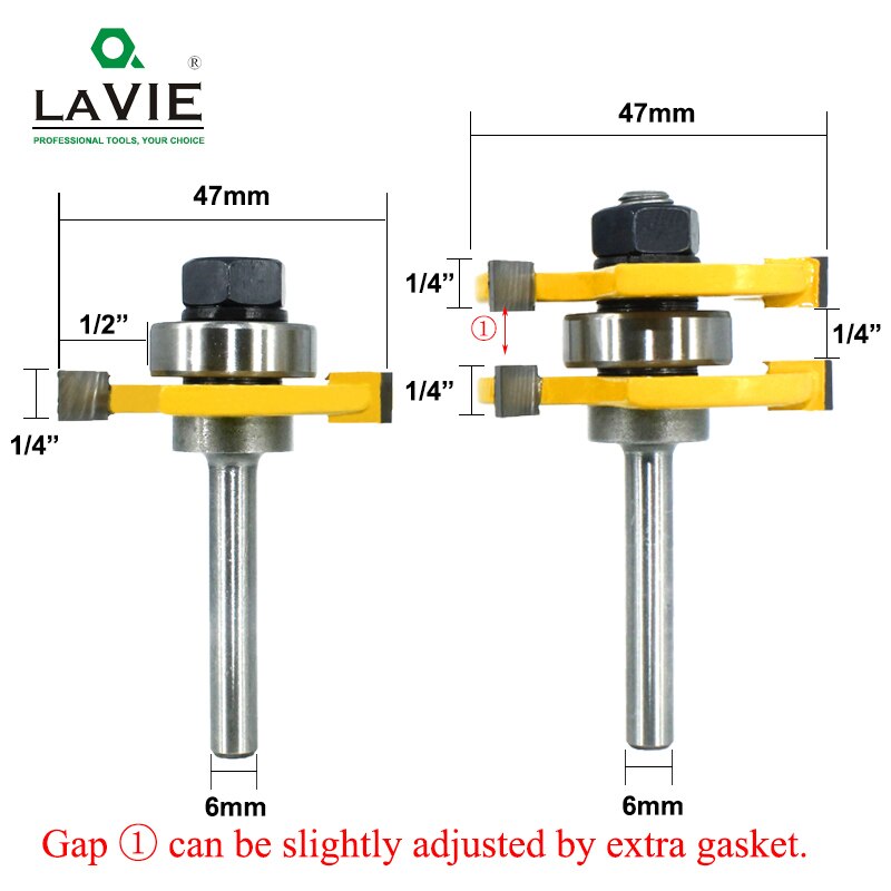 6mm Tongue Groove Router Bit Set 3/4" Stock 3 Teeth T-shape Milling Cutter Flooring Tool
