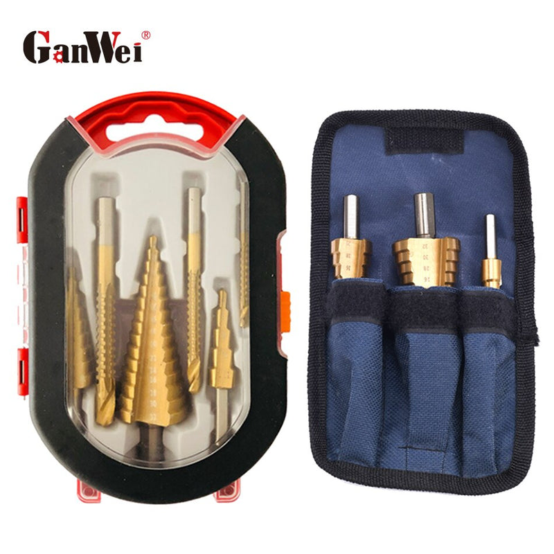 HSS Titanium Step Drill Bit Set Cone Hole Cutter Taper Metric Titanium Coated Metal Hex Core Drill Bits Cone Drill