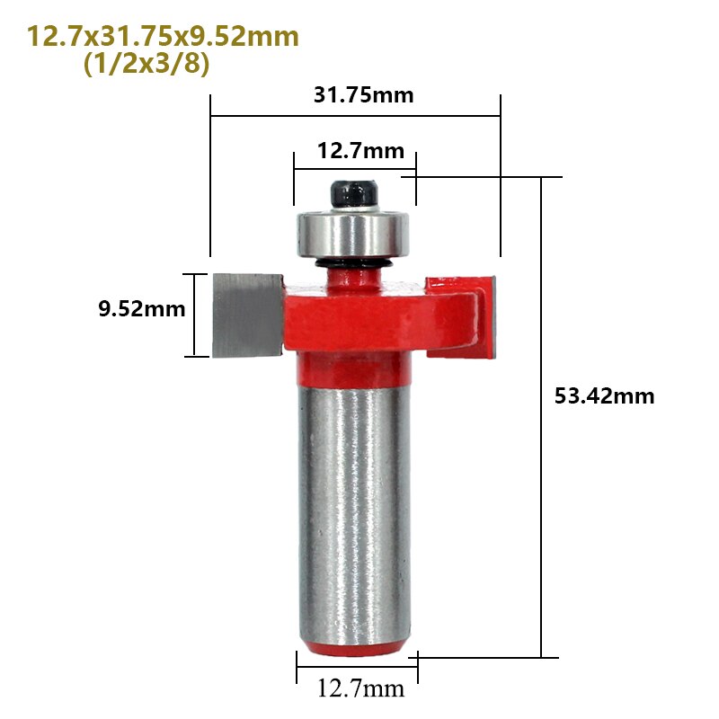 Broca enrutadora con ranura en T, vástago 12mm, 1/2, con ranura de rodamiento, cortador tipo T, herramienta de carpintería para madera, 1 ud.