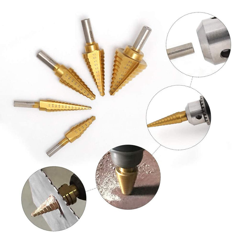 3pcs/5pcs/6pcs Titanium Step Drill Bit Set Hss Cobalt Multiple Hole Step Drilling for Metal Aluminium Wood Drilling Hole