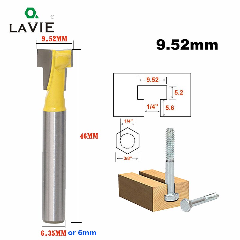 1/4 Inch 6.35mm T Slot Router Bit Hex Bolt Key Hole Keyhole Woodworking Milling Cutter End Mill MC01025