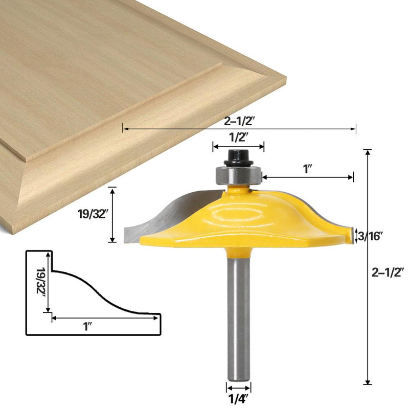 1/4" Shank 3pcs Large Door Panel Cabinet Tenon Router Bit Cabinet Rail & Stile Set Panel Raiser Ogee Wood Milling Cutter