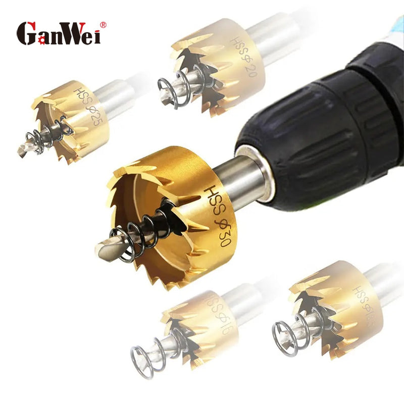 5Pcs HSS 6542 Titanium Coated Hole Sawtooth HSS Hole Saw Cutter Pilot Drill bit Set 16/18.5/20/25/30mm Metal working Tool