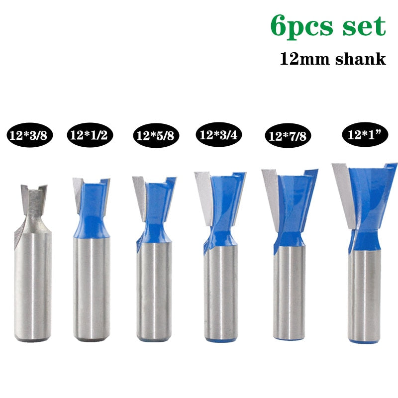 6pcs 12mm Shank 1/2 Dovetail Joint Router Bits Set 14 Degree Woodworking Engraving Bit Milling Cutter for Wood