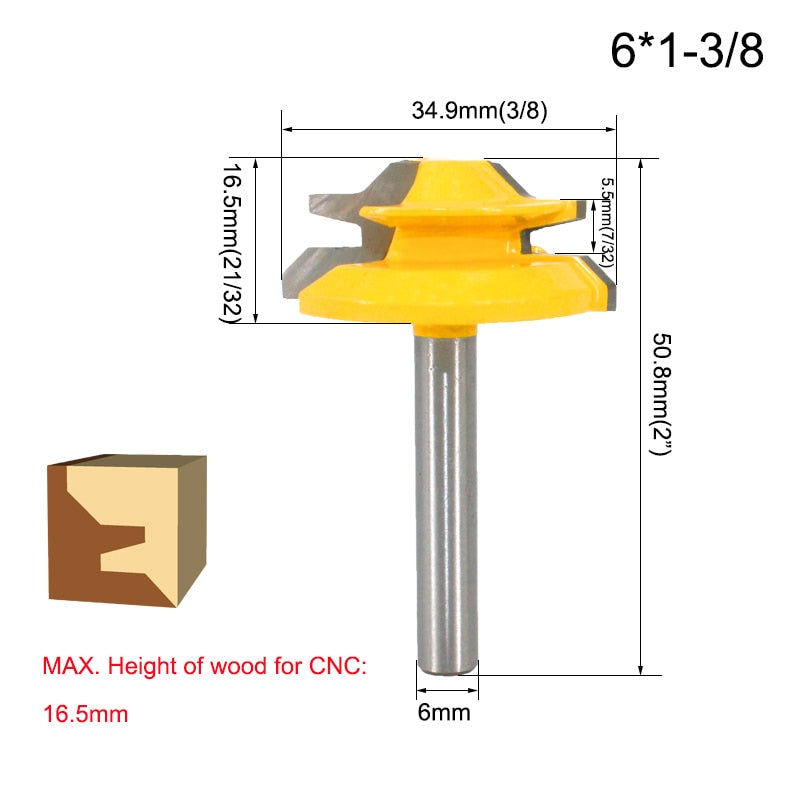 1/4" Shank 6.35MM 8MM 45 Degree Lock Miter Router Bit Tenon Milling Cutter Woodworking Tool