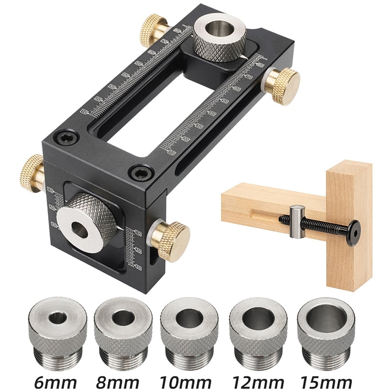 Screw Jig 2 in 1 Adjustable Woodworking Drilling Puncher Locator Dowel Drill Guide Kit for Bed Cabinet Screws Punch Locator