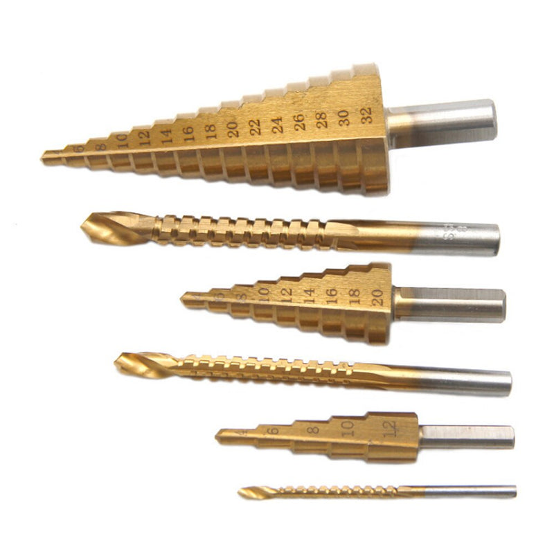 HSS Titanium Step Drill Bit Set Cone Hole Cutter Taper Metric Titanium Coated Metal Hex Core Drill Bits Cone Drill