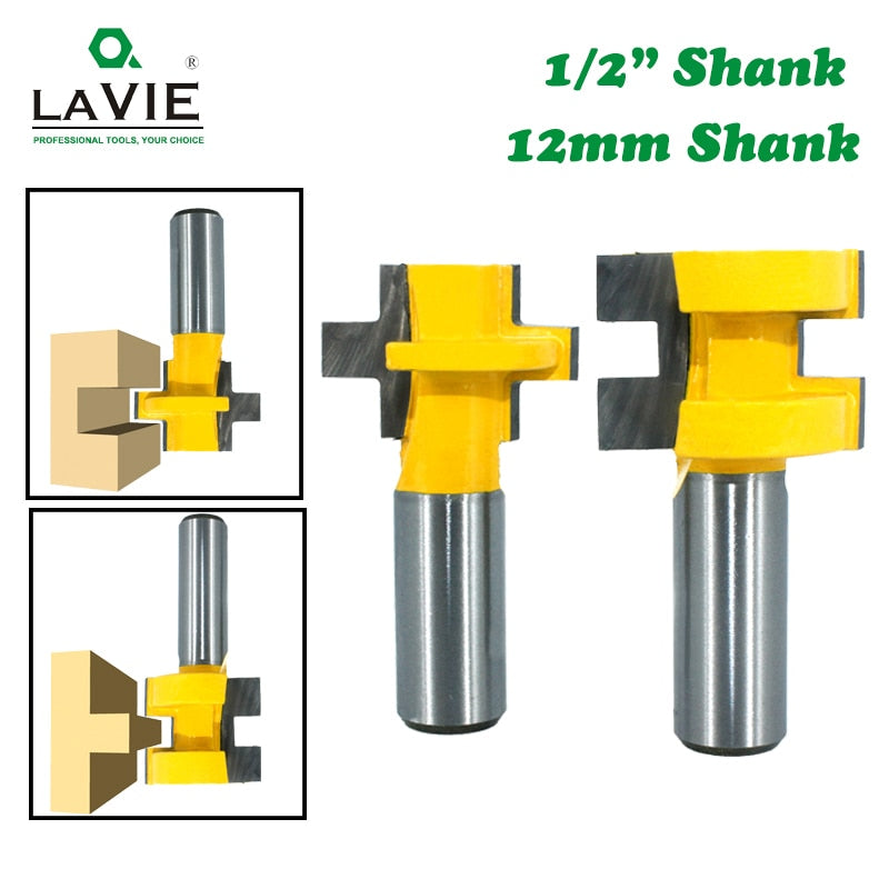 2pcs 12MM 1/2inch Shank T-Slot Square Tooth Tenon Milling Cutter Carving Router Bits for Wood Tool Woodworking