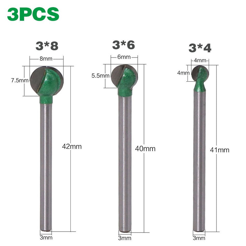 Broca enrutadora de punta redonda con vástago de 3mm o 6mm para fresadora CNC de madera con núcleo de radio de carburo de tungsteno